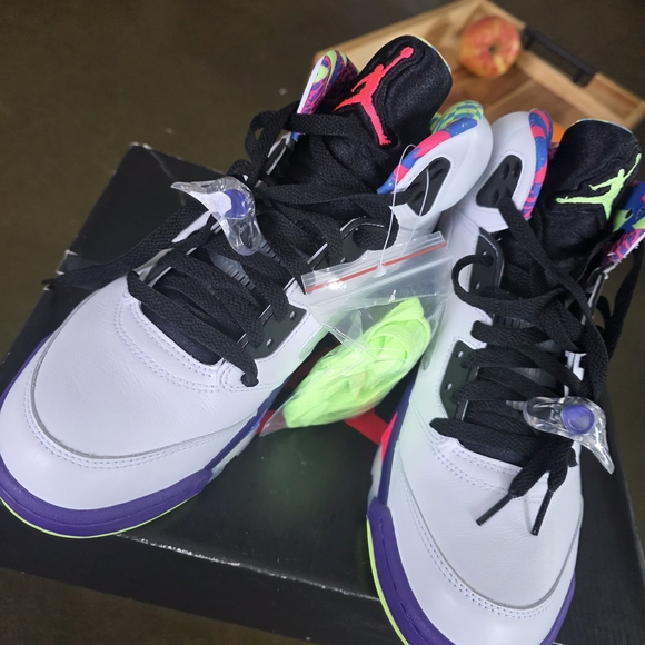 Bel-Air Jordan 5's - White, Purple, Neon Green - Picture 4 of 7